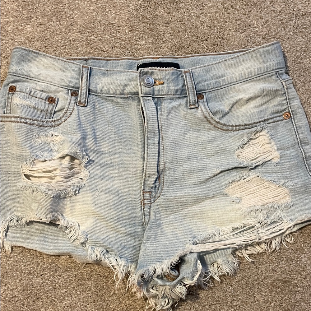 Aeropostale Womens High Rise Shorty Light Blue Ripped Jean Shorts size 4